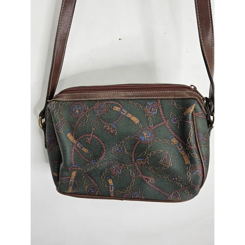 Vittoria Brown Leather Crossbody Bag Vintage Paisley Pattern Boho Classic
